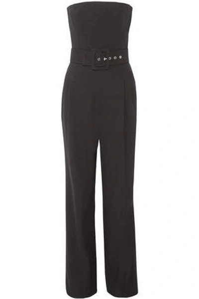 Shop Michael Kors Collection Woman Strapless Belted Wool Jumpsuit Black