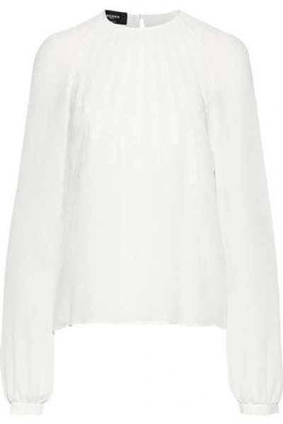 Shop Rochas Woman Lace-trimmed Crinkled Silk-gauze Blouse Off-white