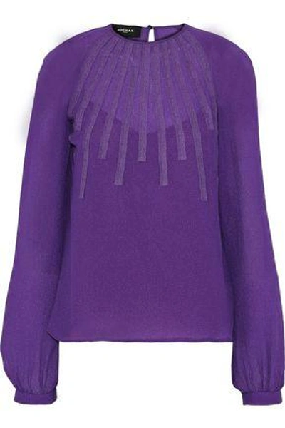 Shop Rochas Woman Lace-trimmed Crinkled Silk-gauze Blouse Purple