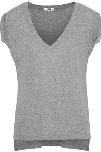 Shop Lna Woman Verso Gathered Mélange Linen-blend Jersey T-shirt Stone