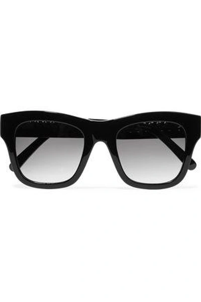 Shop Stella Mccartney Woman Square-frame Chain-trimmed Acetate Sunglasses Black