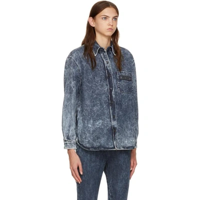 Shop Miu Miu Blue Denim Logo Patch Shirt In F0008 Blue