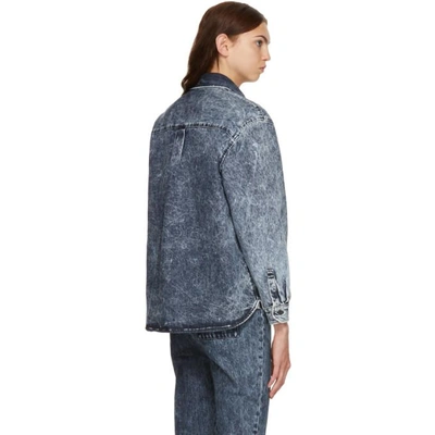 Shop Miu Miu Blue Denim Logo Patch Shirt In F0008 Blue