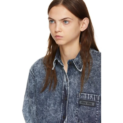 Shop Miu Miu Blue Denim Logo Patch Shirt In F0008 Blue