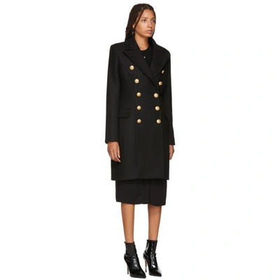 Shop Balmain Black Wool And Cashmere Double-breasted Coat In Noir C0100