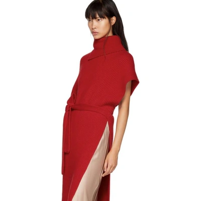 ROSETTA GETTY 红色羊绒不对称裹身长款连衣裙