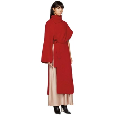 ROSETTA GETTY 红色羊绒不对称裹身长款连衣裙