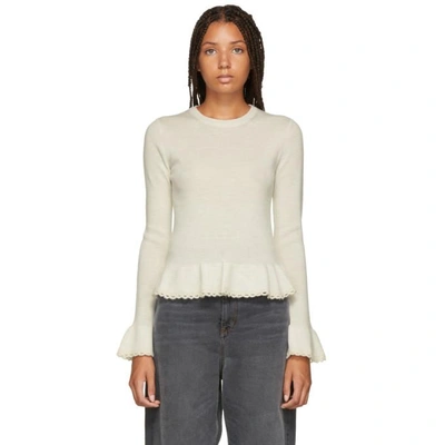 Shop See By Chloé See By Chloe White Ruffled Wool Sweater In 110 Misty I