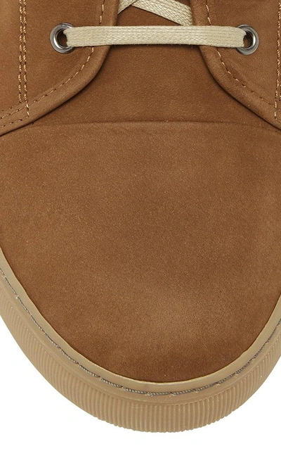 Shop Lanvin Perforated Suede Low-top Sneakers In Brown