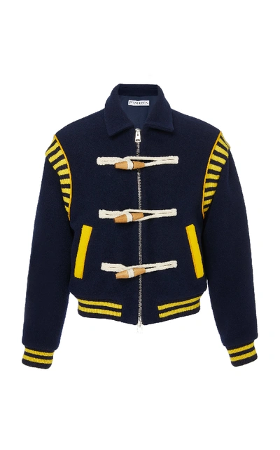 Shop Jw Anderson Toggle-embellished Wool-felt Varsity Jacket In Navy