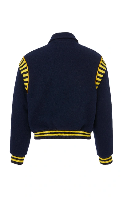 Shop Jw Anderson Toggle-embellished Wool-felt Varsity Jacket In Navy