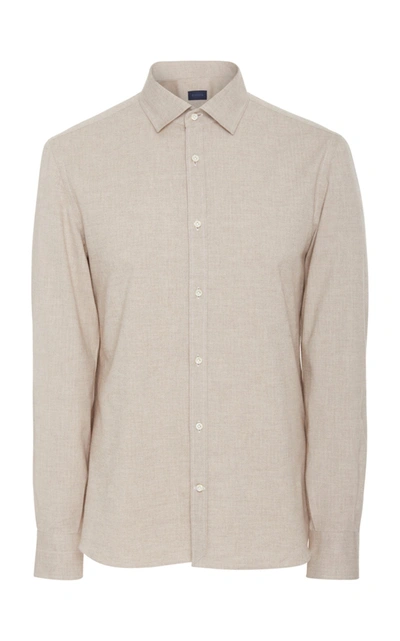 Shop Eidos Slub Cotton Flannel Button-up Shirt In Neutral