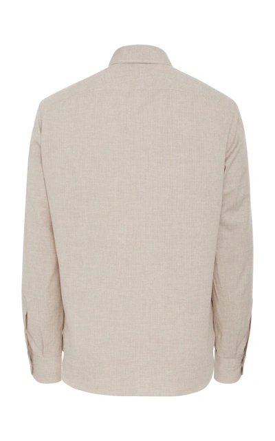 Shop Eidos Slub Cotton Flannel Button-up Shirt In Neutral