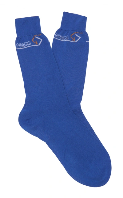 Shop Prada Blue Logo Cotton Socks