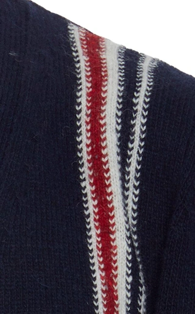 Shop Thom Browne Classic Jersey V-neck Cardigan In Navy