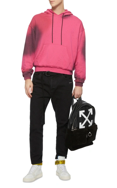 Shop Off-white Printed Cotton-jersey Hooded Sweatshirt In Pink