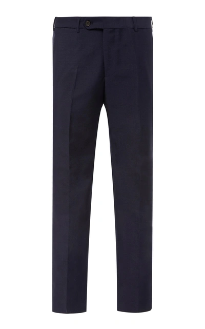Shop Eidos Wool-mohair Straight-leg Trousers In Navy