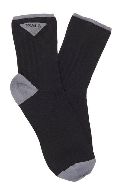 Shop Prada Branded Black And Grey Socks