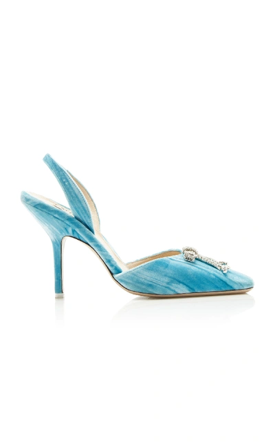 Shop Attico Mara Jeweled Velvet Slingback In Blue