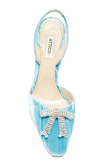 Shop Attico Mara Jeweled Velvet Slingback In Blue