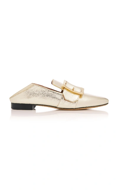 Shop Bally Janelle Collapsible Metallic Leather Loafers In Gold