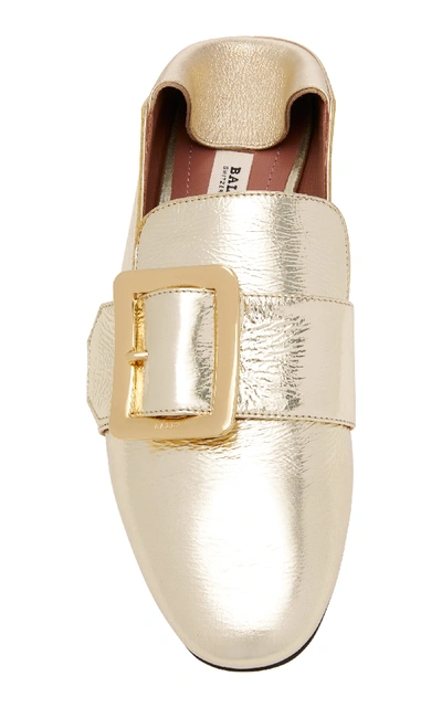 Shop Bally Janelle Collapsible Metallic Leather Loafers In Gold