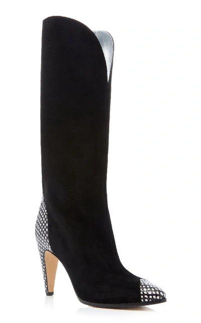 Shop Givenchy Suede And Snake-effect Leather Boot In Black