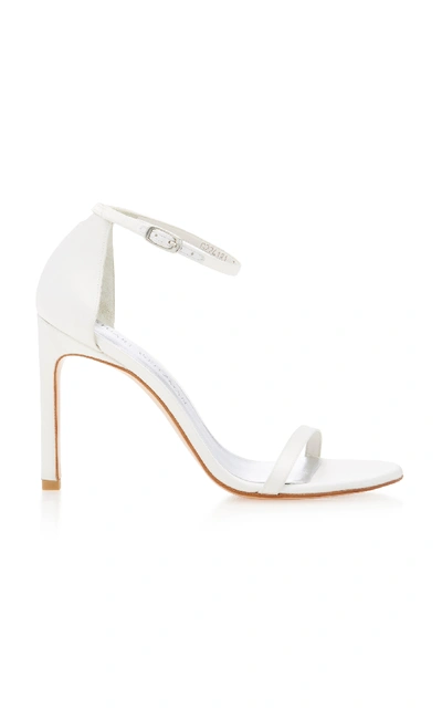 Shop Stuart Weitzman Nudist Song Satin Sandals In White