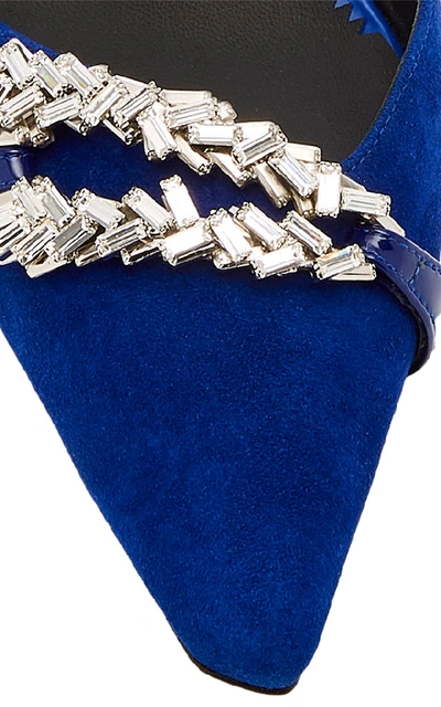 Shop Giuseppe Zanotti Notte Crystal-embellished Suede Slingback Pumps In Blue