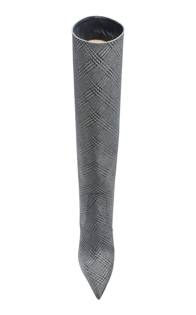 Shop Jimmy Choo Mavis Plaid Knee-high Boots In Silver