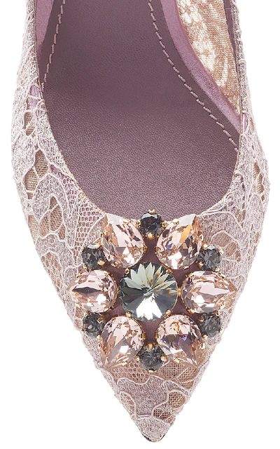 Shop Dolce & Gabbana Crystal-embellished Lace Pumps In Purple