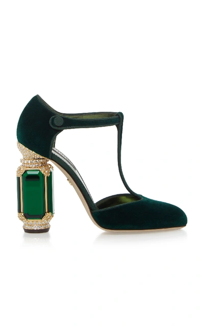 Dolce & Gabbana Jewel Embellished Velvet Pump In Green | ModeSens