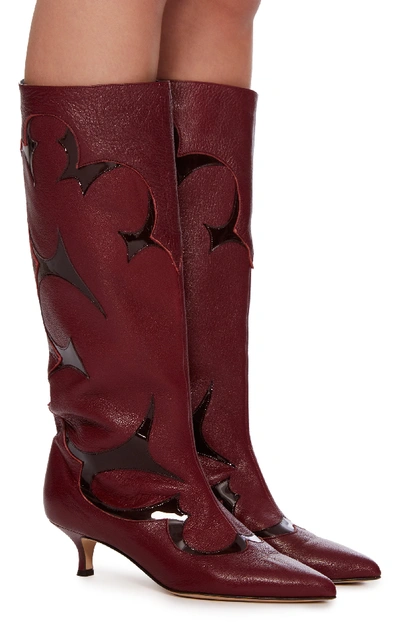 Shop Tibi Jagger Patent-trimmed Leather Boots In Burgundy