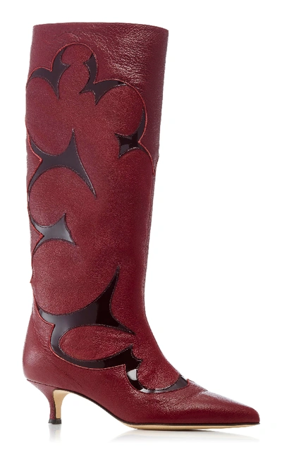 Shop Tibi Jagger Patent-trimmed Leather Boots In Burgundy