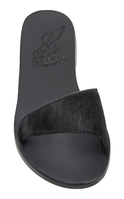 Shop Ancient Greek Sandals Arsinoi Calf-hair Slides In Black