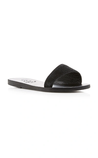 Shop Ancient Greek Sandals Arsinoi Calf-hair Slides In Black