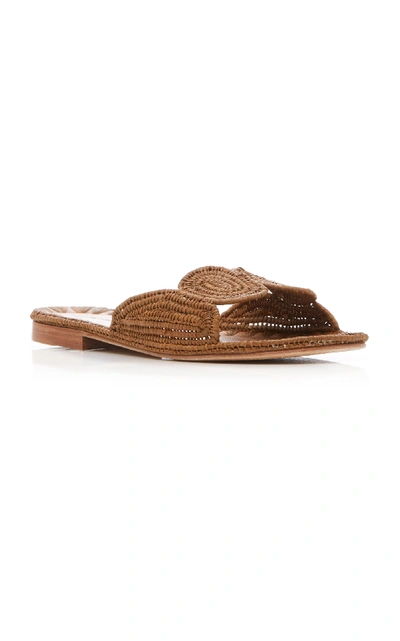 Shop Carrie Forbes Naima Raffia Slides In Brown