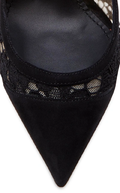 Shop Dolce & Gabbana Suede-trimmed Lace Pumps In Black