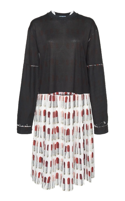 Shop Prada Pleated Printed Crepe And Jersey Dress In Multi