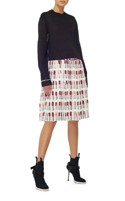 Shop Prada Pleated Printed Crepe And Jersey Dress In Multi