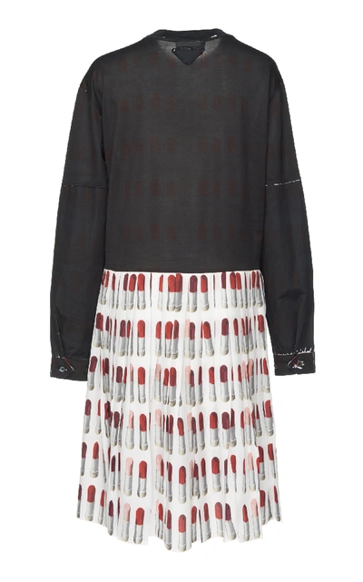 Shop Prada Pleated Printed Crepe And Jersey Dress In Multi