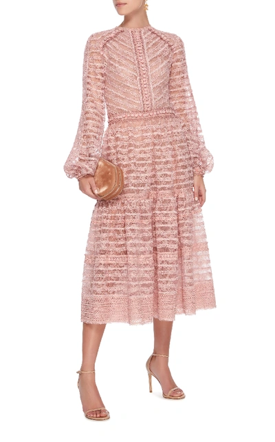 Shop Costarellos Cordone Lace Midi Dress In Pink