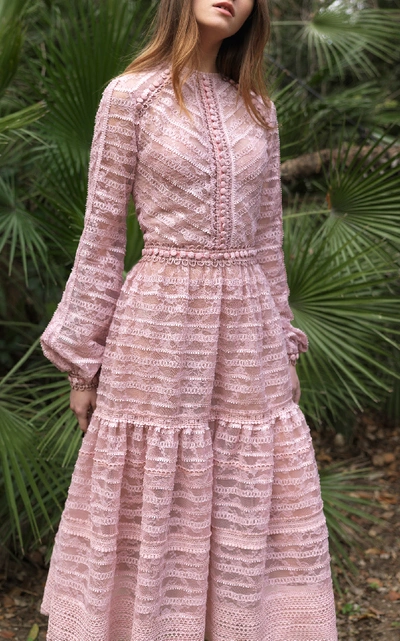 Shop Costarellos Cordone Lace Midi Dress In Pink