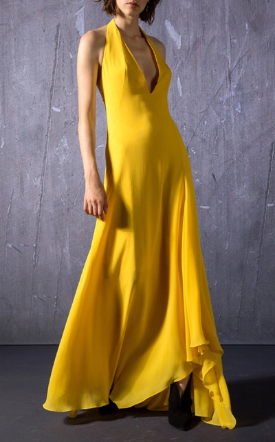 Shop Akris Silk Georgette A-line Dress In Yellow