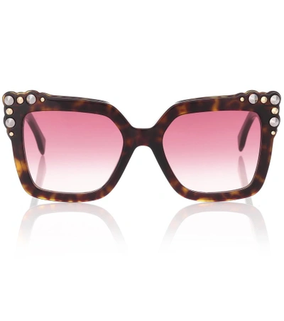Shop Fendi Embellished Square Sunglasses In Brown