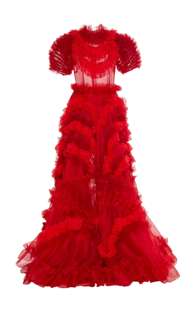 Shop Dolce & Gabbana Ruffled Silk Chiffon Gown In Red