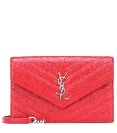 Shop Saint Laurent Monogram Envelope Leather Shoulder Bag In Red