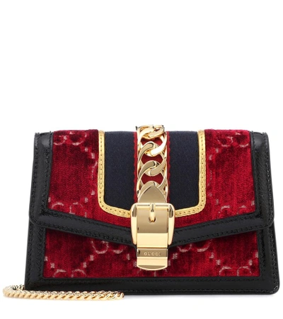 Shop Gucci Sylvie Gg Velvet Mini Bag In Red