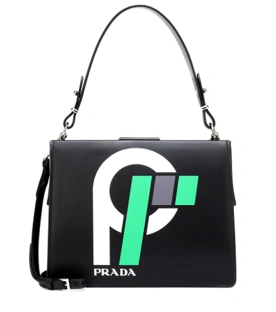 Shop Prada Light Frame Leather Shoulder Bag In Black