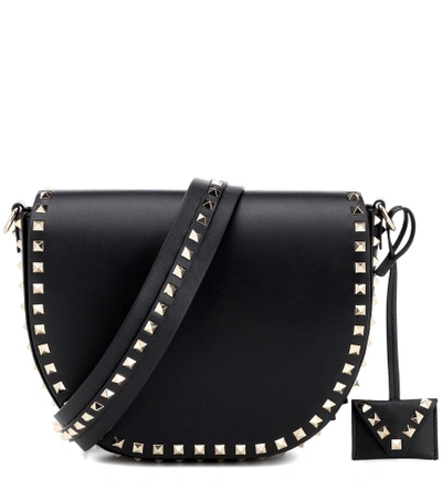 Shop Valentino Rockstud Leather Shoulder Bag In Black